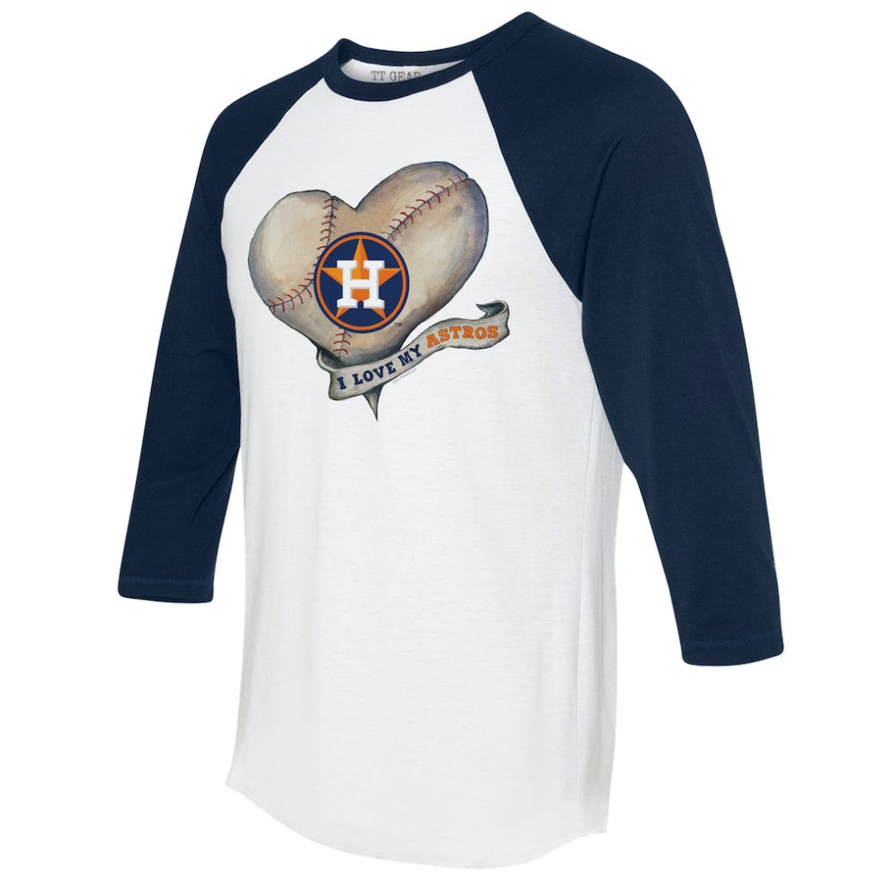 Houston Astros Tiny Turnip Women's Heart Banner 3/4-Sleeve Raglan T-Shirt White/Navy