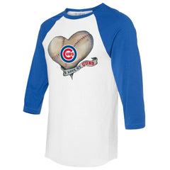 Chicago Cubs Tiny Turnip Women's Heart Banner 3/4-Sleeve Raglan T-Shirt White/Royal
