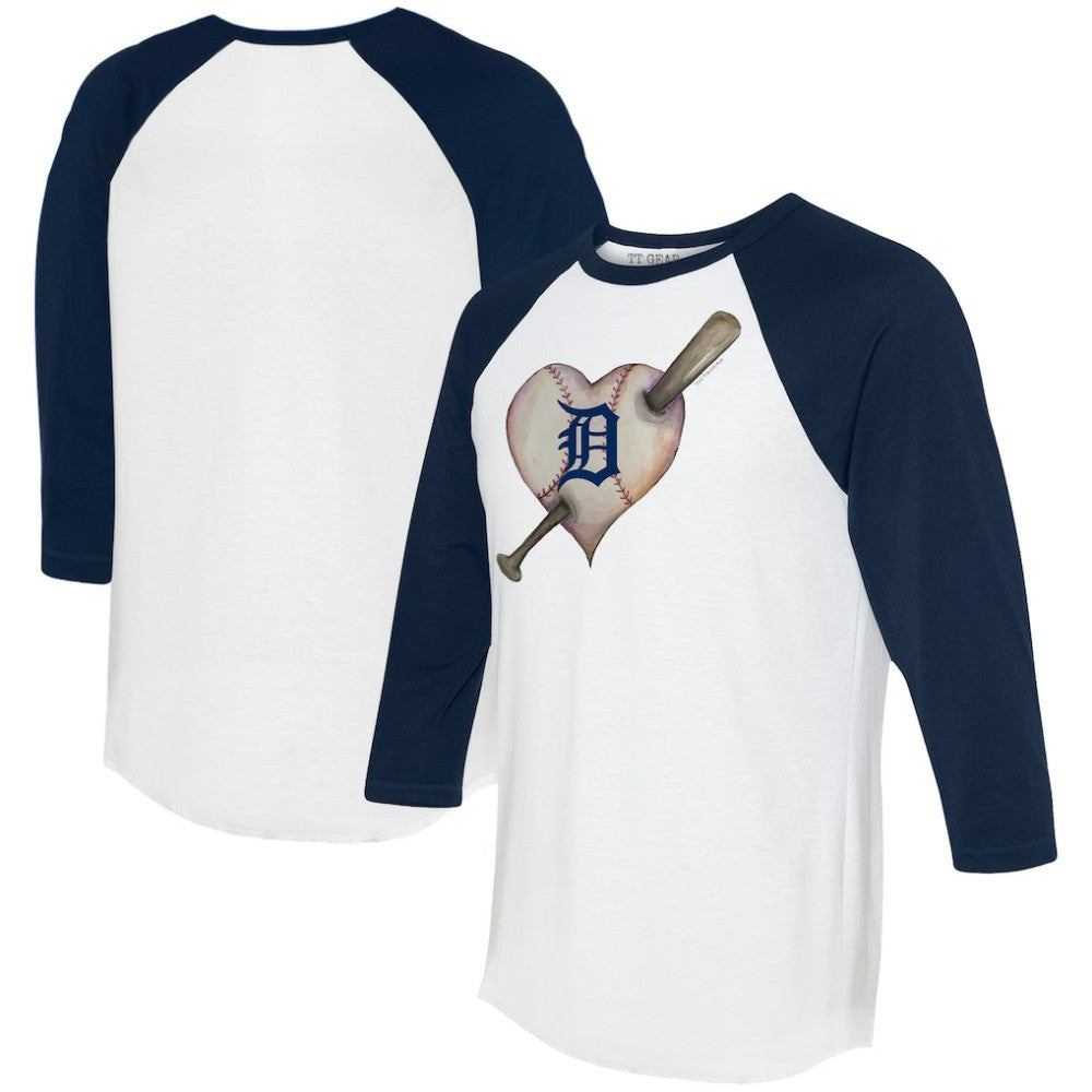 Detroit Tigers Tiny Turnip Women's Heart Bat 3/4-Sleeve Raglan T-Shirt White/Navy