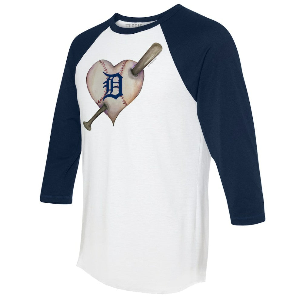 Detroit Tigers Tiny Turnip Women's Heart Bat 3/4-Sleeve Raglan T-Shirt White/Navy
