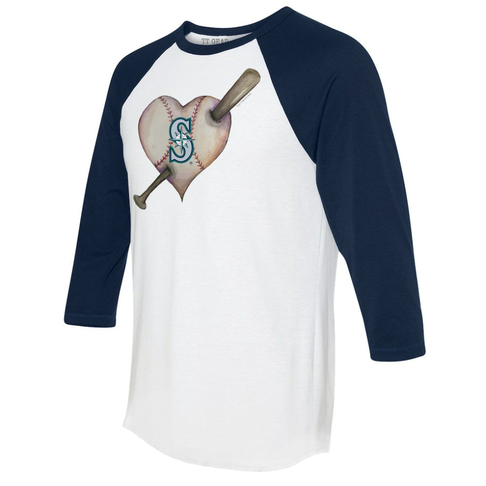 Seattle Mariners Tiny Turnip Women's Heart Bat 3/4-Sleeve Raglan T-Shirt White/Navy