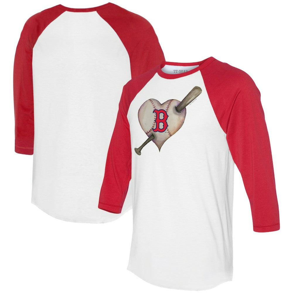 Boston Red Sox Tiny Turnip Women's Heart Bat 3/4-Sleeve Raglan T-Shirt White/Red