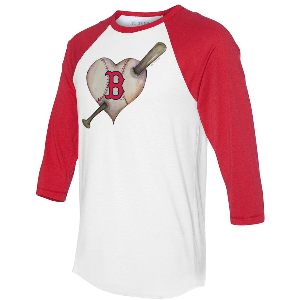 Boston Red Sox Tiny Turnip Women's Heart Bat 3/4-Sleeve Raglan T-Shirt White/Red