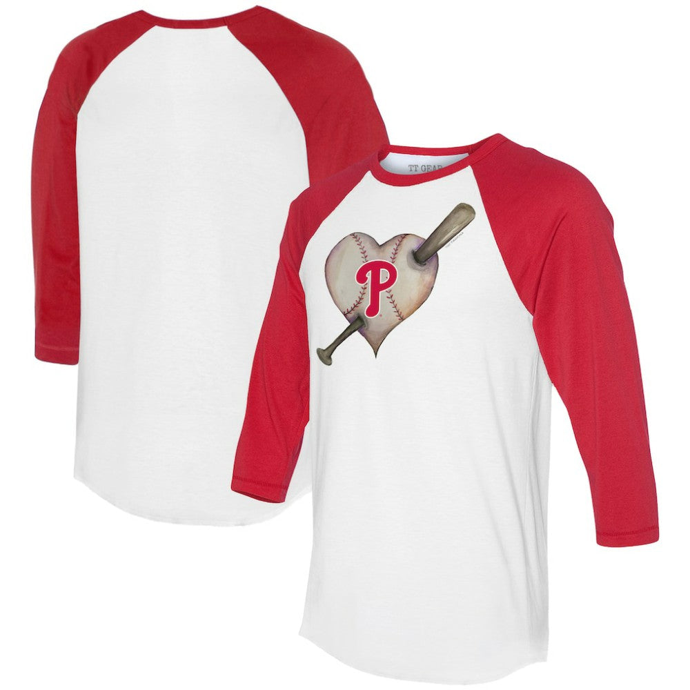 Philadelphia Phillies Tiny Turnip Women's Heart Bat 3/4-Sleeve Raglan T-Shirt White/Red