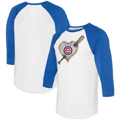 Chicago Cubs Tiny Turnip Women's Heart Bat 3/4-Sleeve Raglan T-Shirt White/Royal