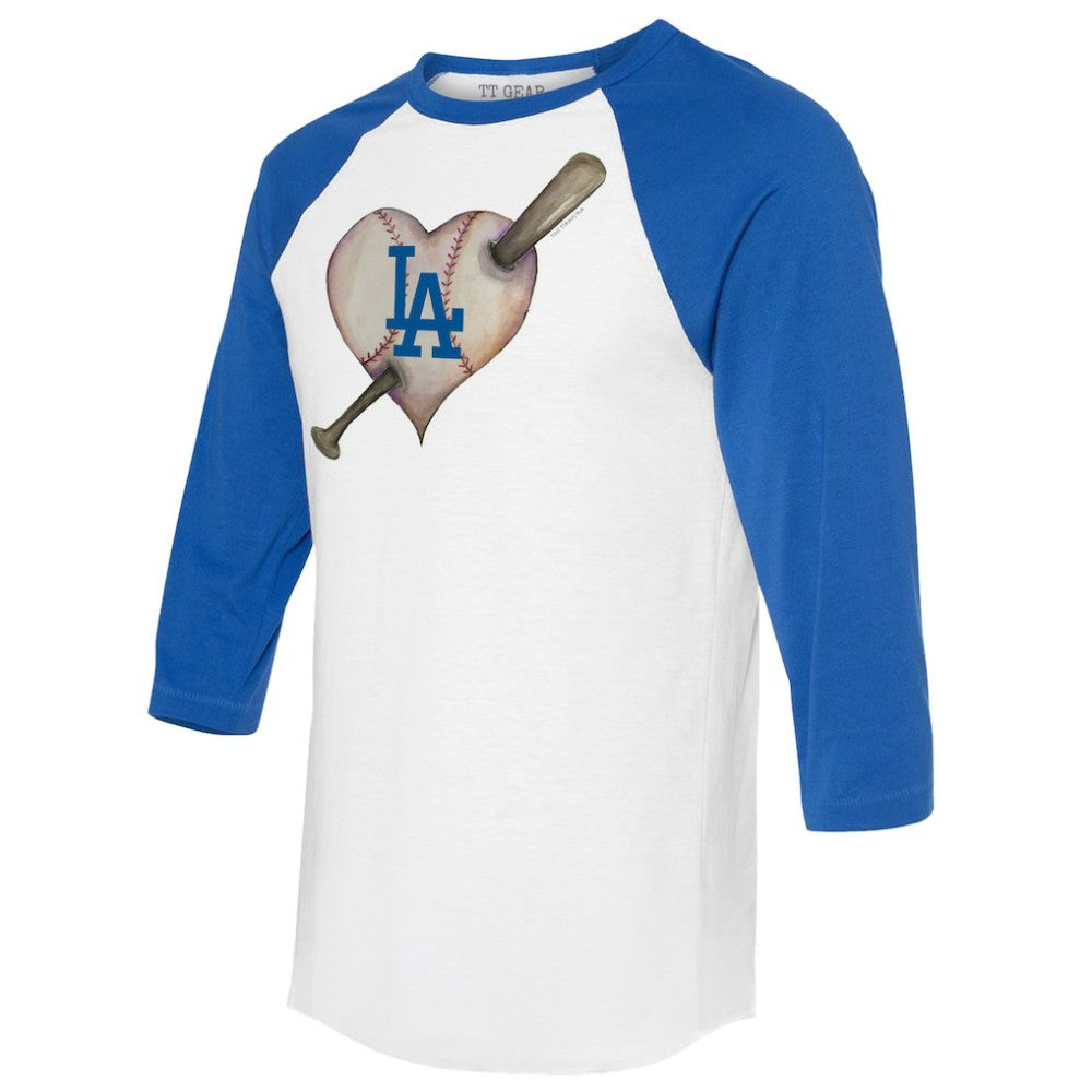 Los Angeles Dodgers Tiny Turnip Women's Heart Bat 3/4-Sleeve Raglan T-Shirt White/Royal