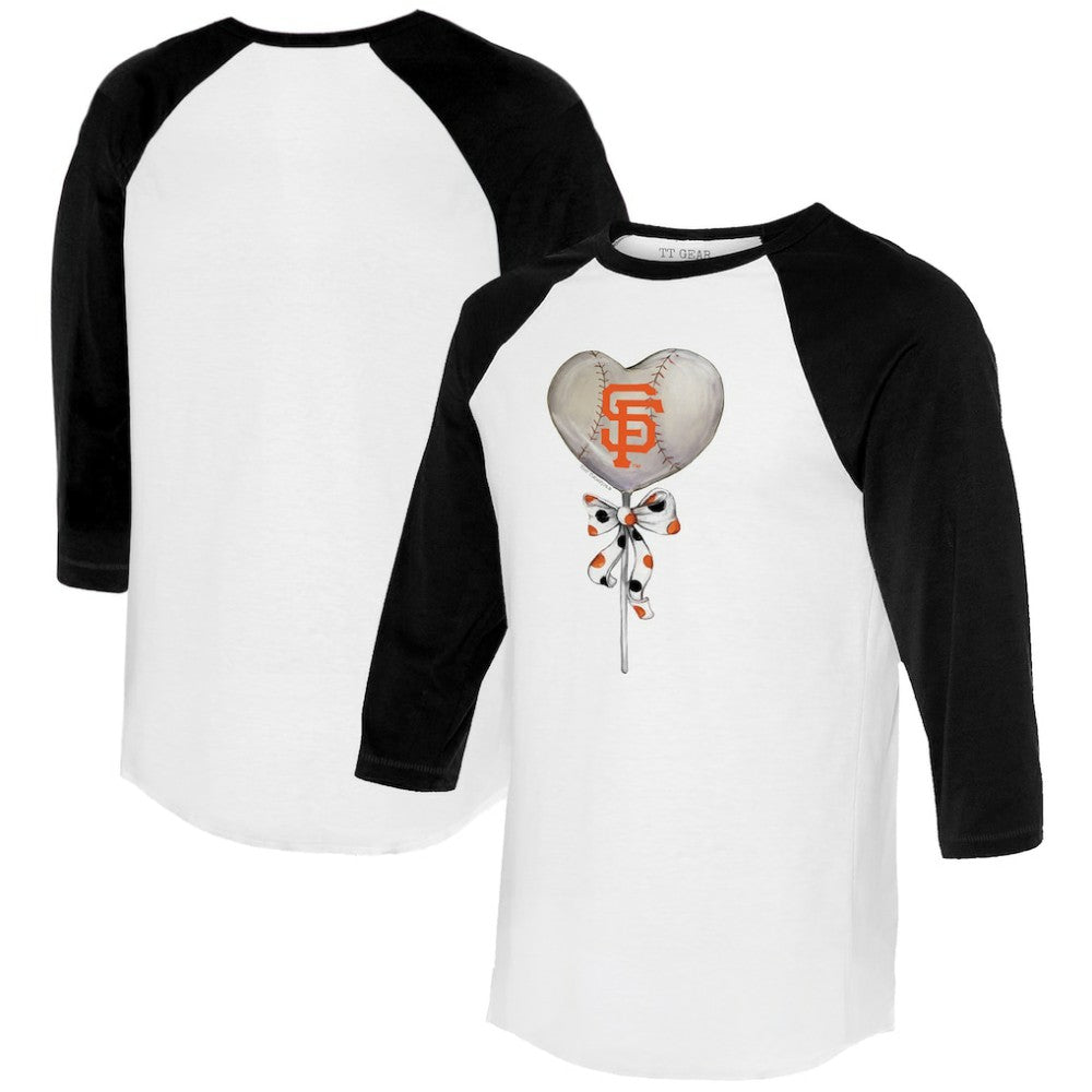San Francisco Giants Tiny Turnip Women's Heart Lolly 3/4-Sleeve Raglan T-Shirt White/Black