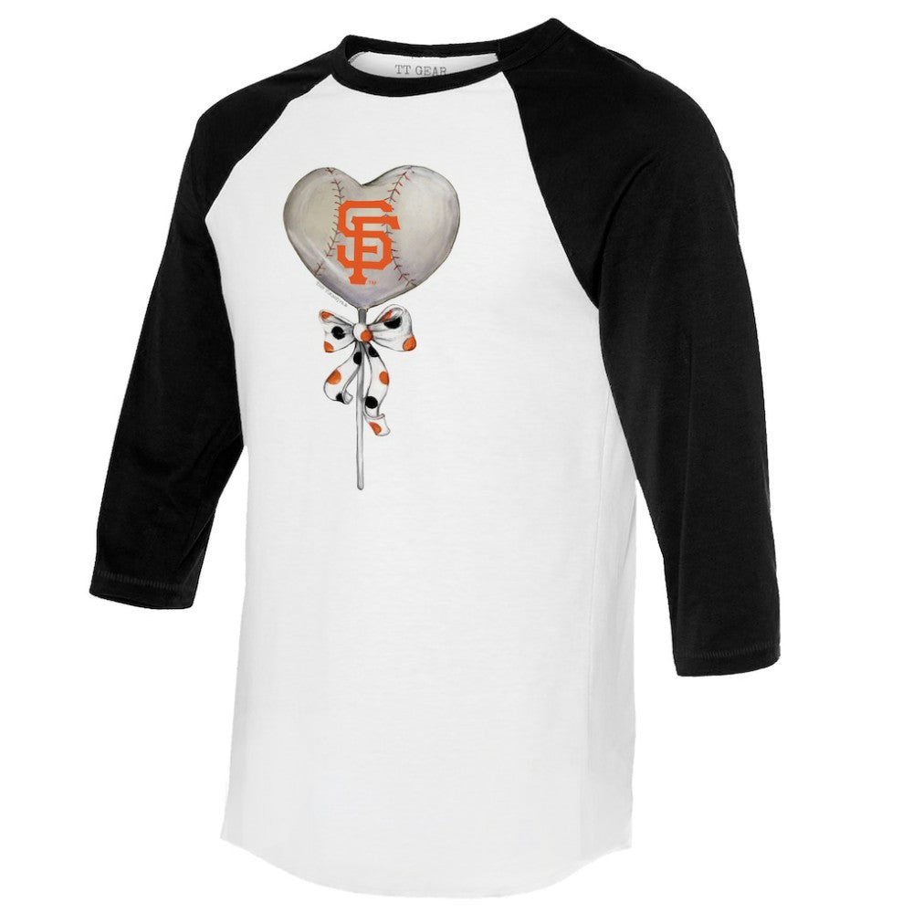San Francisco Giants Tiny Turnip Women's Heart Lolly 3/4-Sleeve Raglan T-Shirt White/Black