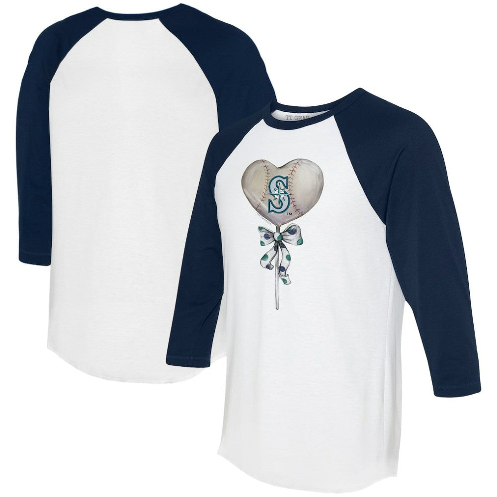 Seattle Mariners Tiny Turnip Women's Heart Lolly 3/4-Sleeve Raglan T-Shirt White/Navy