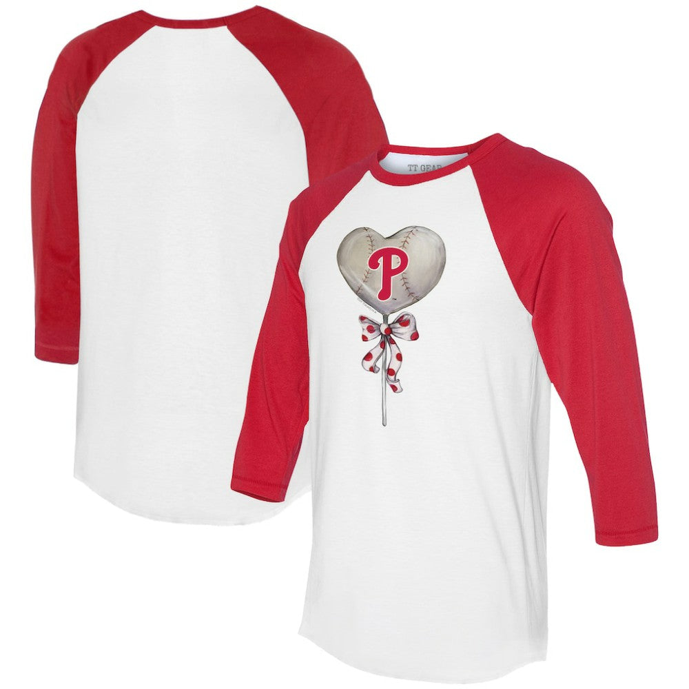 Philadelphia Phillies Tiny Turnip Women's Heart Lolly 3/4-Sleeve Raglan T-Shirt White/Red