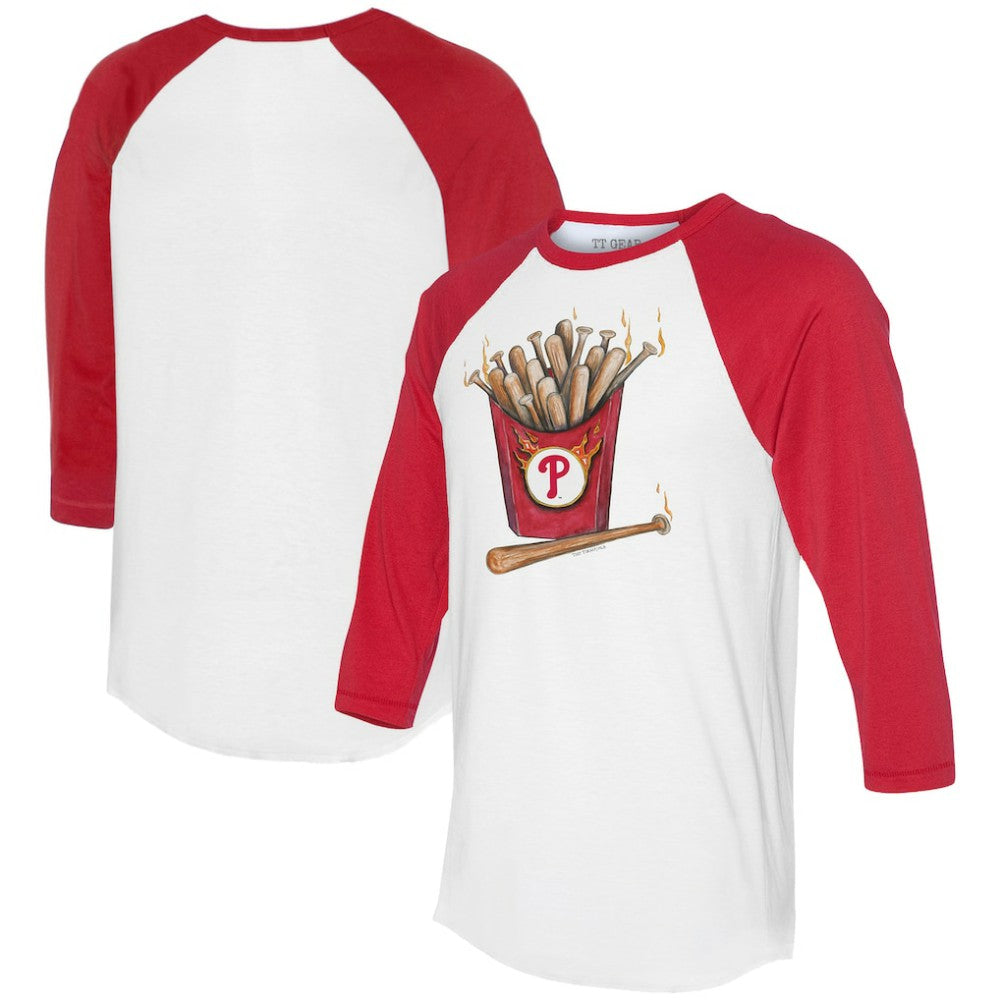Philadelphia Phillies Tiny Turnip Women's Hot Bats 3/4-Sleeve Raglan T-Shirt White/Red