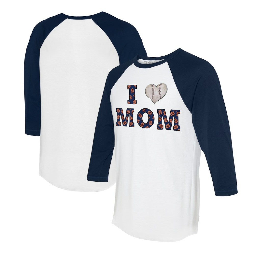 Detroit Tigers Tiny Turnip Women's I Love Mom 3/4-Sleeve Raglan T-Shirt White/Navy