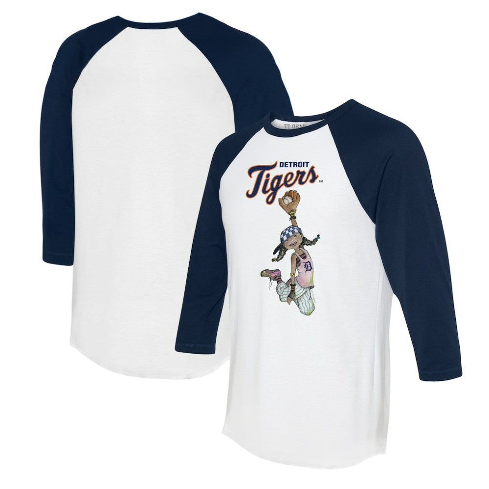 Detroit Tigers Tiny Turnip Women's Jada 3/4-Sleeve Raglan T-Shirt White/Navy