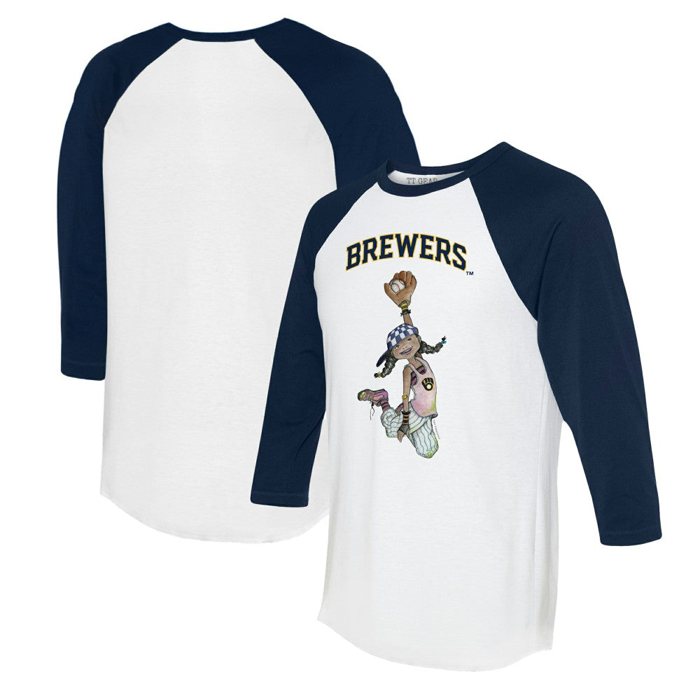 Milwaukee Brewers Tiny Turnip Women's Jada 3/4-Sleeve Raglan T-Shirt White/Navy