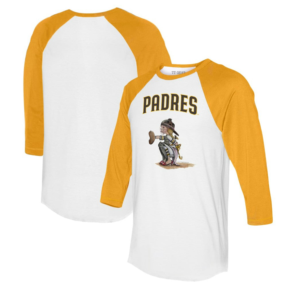 San Diego Padres Tiny Turnip Women's Kate 3/4-Sleeve Raglan T-Shirt White/Gold