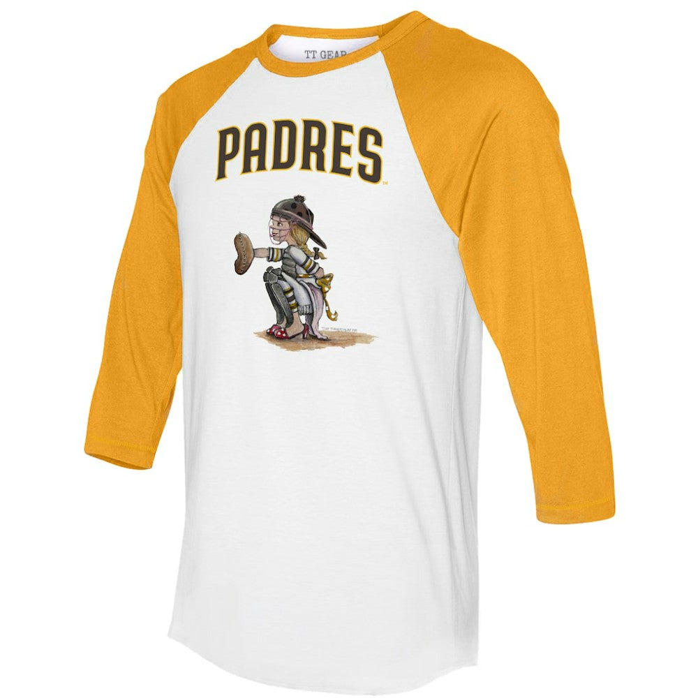San Diego Padres Tiny Turnip Women's Kate 3/4-Sleeve Raglan T-Shirt White/Gold