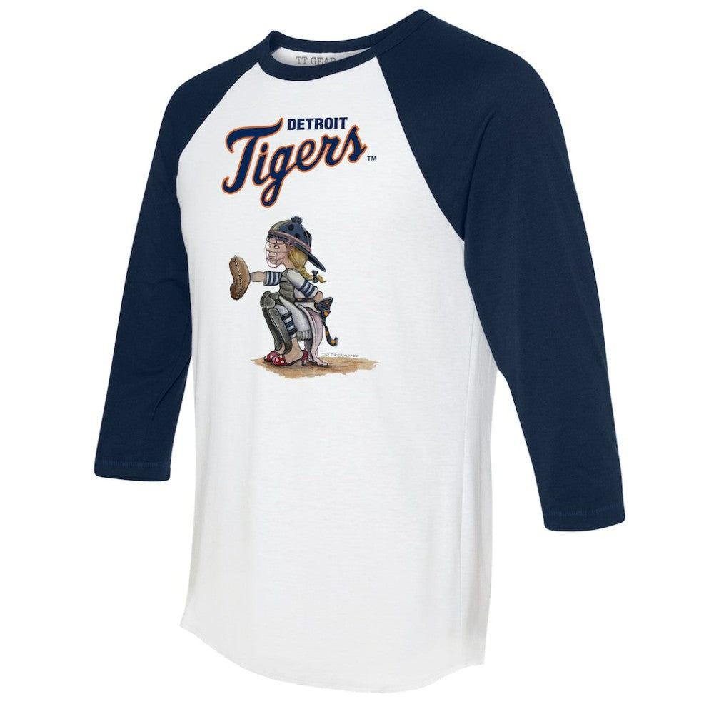 Detroit Tigers Tiny Turnip Women's Kate 3/4-Sleeve Raglan T-Shirt White/Navy