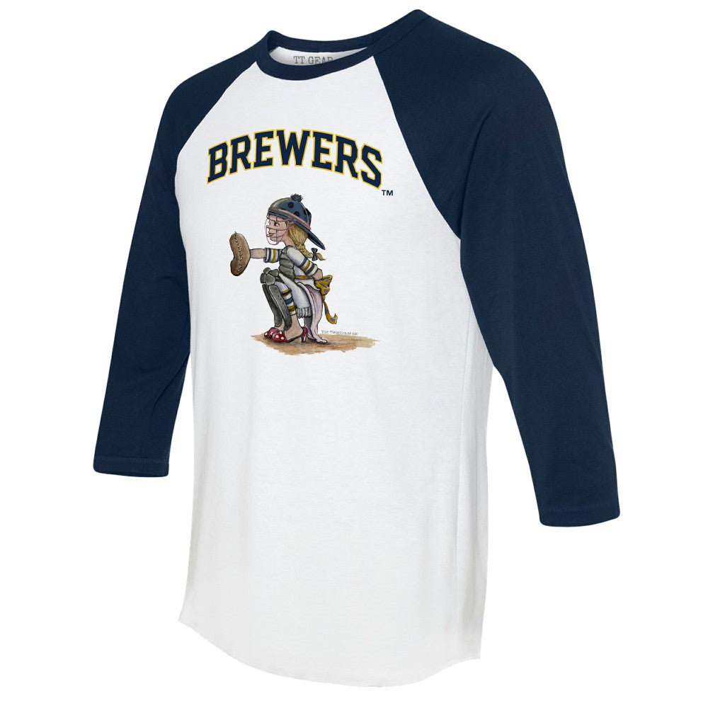 Milwaukee Brewers Tiny Turnip Women's Kate 3/4-Sleeve Raglan T-Shirt White/Navy
