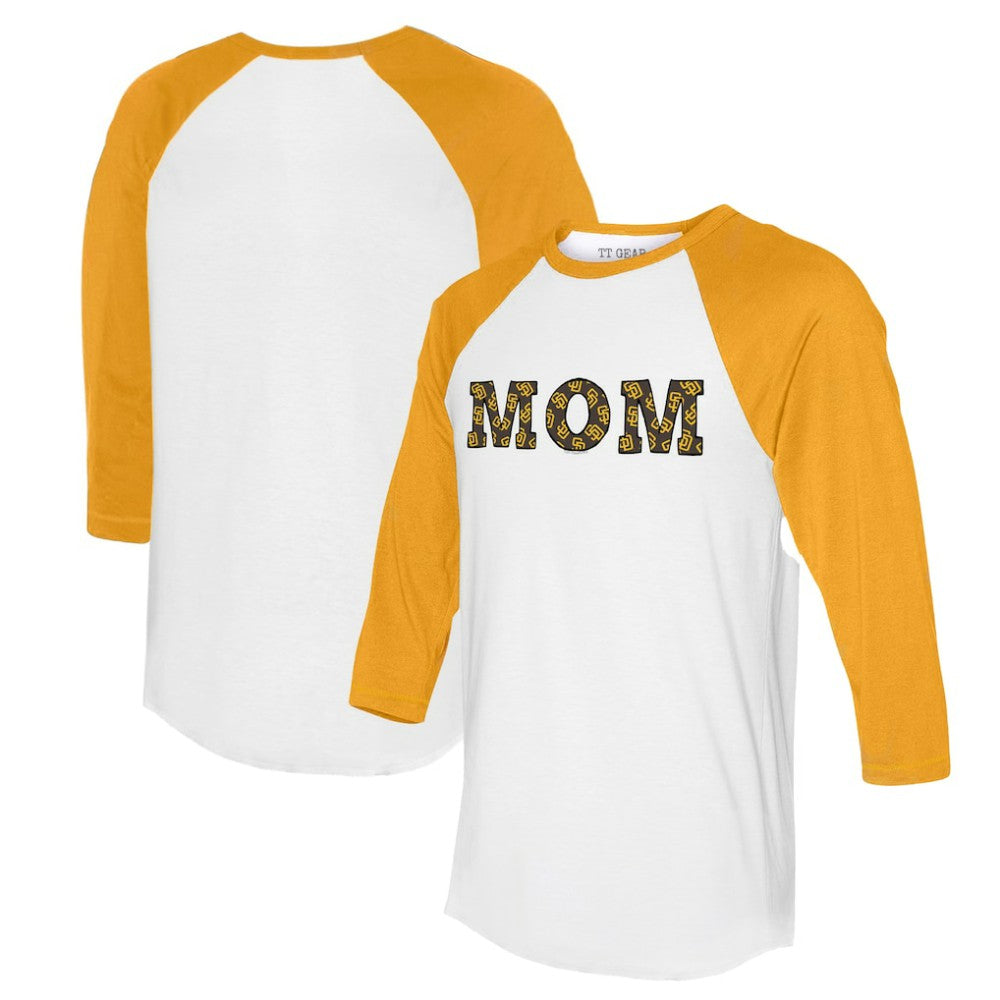San Diego Padres Tiny Turnip Women's Logo Mom 3/4-Sleeve Raglan T-Shirt White/Gold