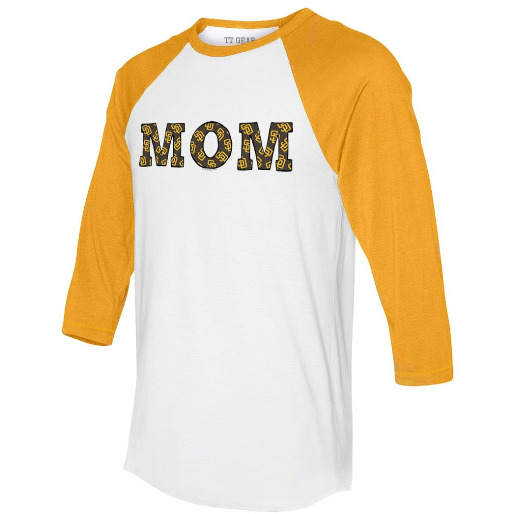 San Diego Padres Tiny Turnip Women's Logo Mom 3/4-Sleeve Raglan T-Shirt White/Gold