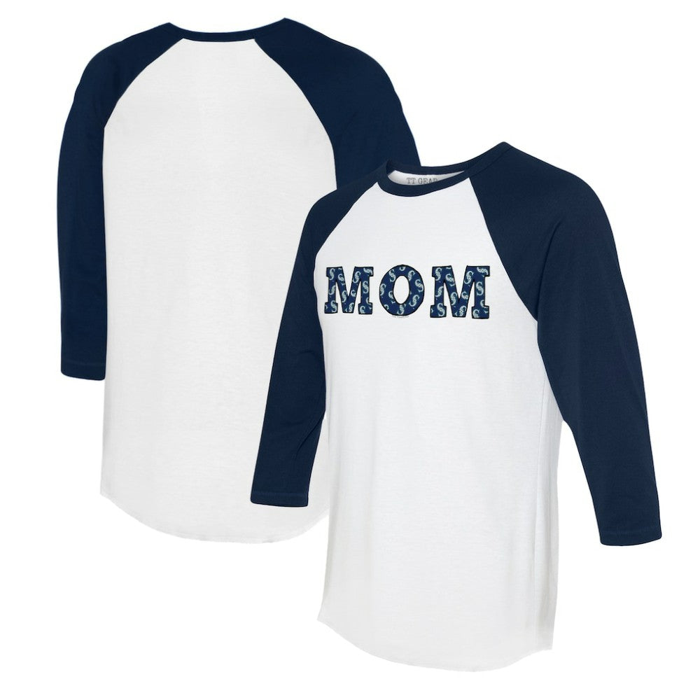 Seattle Mariners Tiny Turnip Women's Logo Mom 3/4-Sleeve Raglan T-Shirt White/Navy