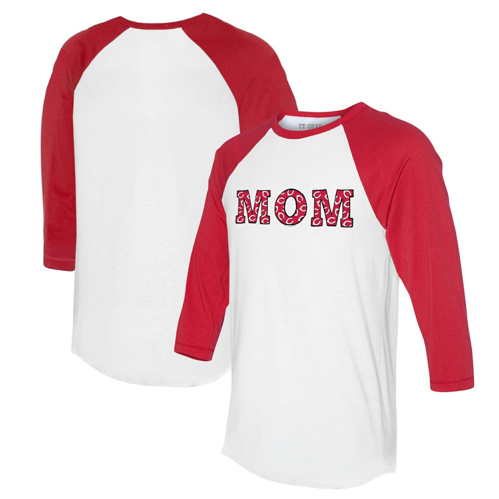 Cincinnati Reds Tiny Turnip Women's Logo Mom 3/4-Sleeve Raglan T-Shirt White/Red