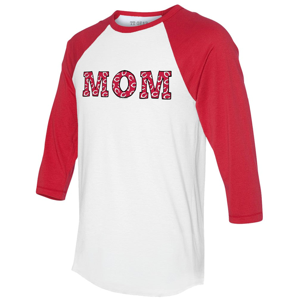 Cincinnati Reds Tiny Turnip Women's Logo Mom 3/4-Sleeve Raglan T-Shirt White/Red