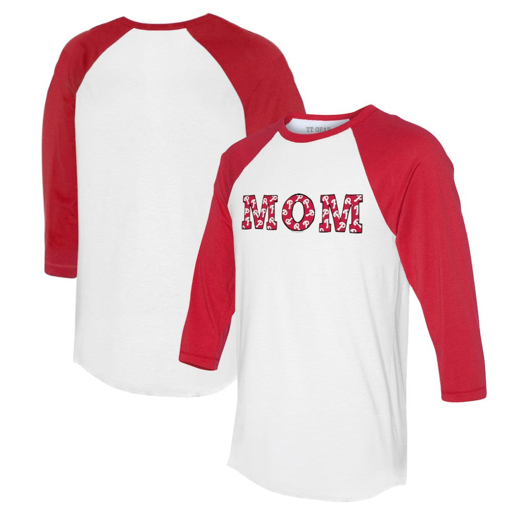 Philadelphia Phillies Tiny Turnip Women's Logo Mom 3/4-Sleeve Raglan T-Shirt White/Red