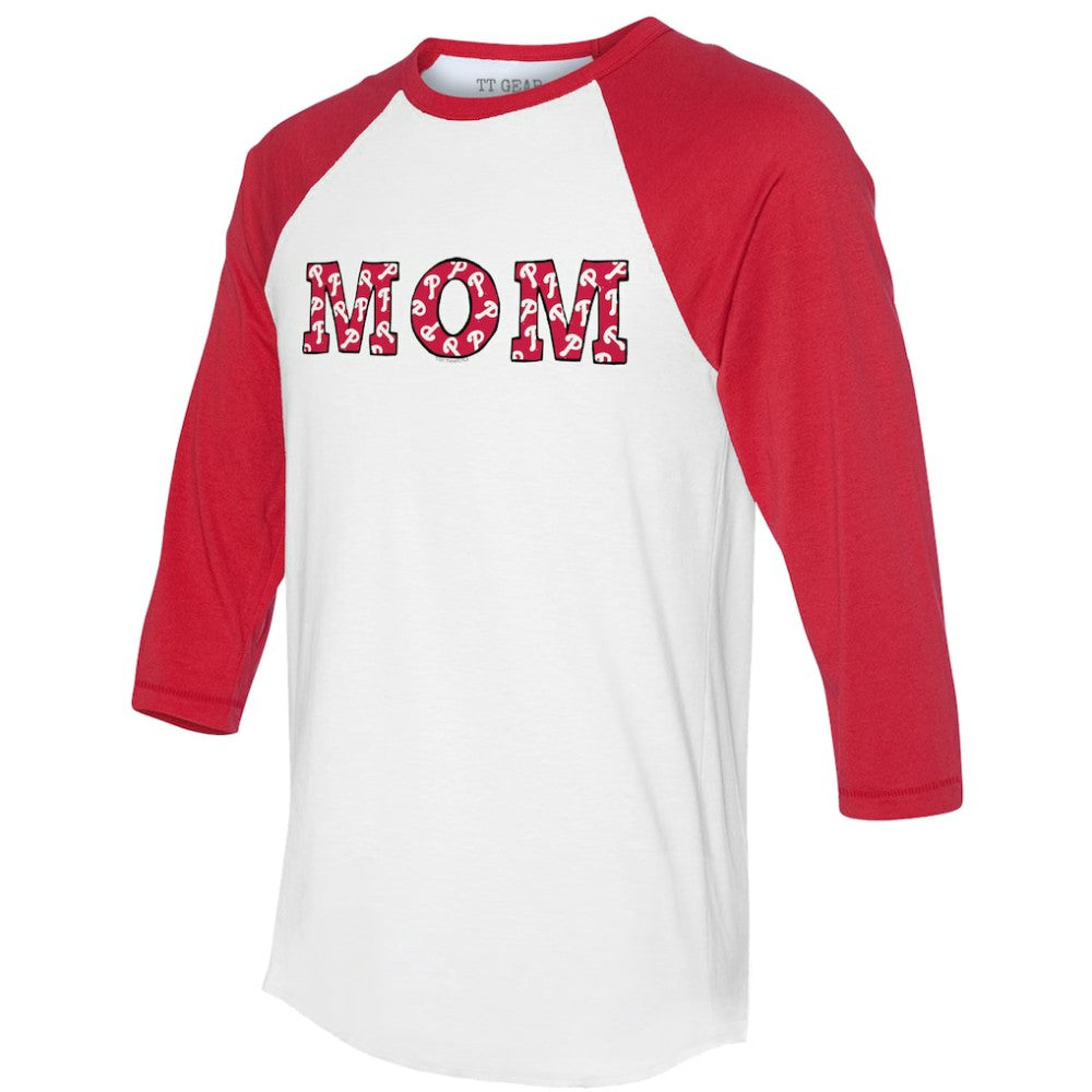 Philadelphia Phillies Tiny Turnip Women's Logo Mom 3/4-Sleeve Raglan T-Shirt White/Red