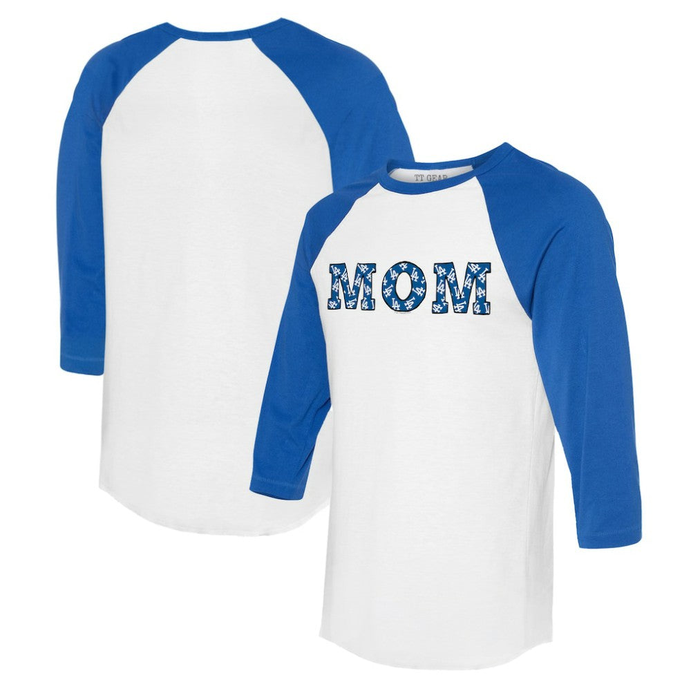 Los Angeles Dodgers Tiny Turnip Women's Logo Mom 3/4-Sleeve Raglan T-Shirt White/Royal