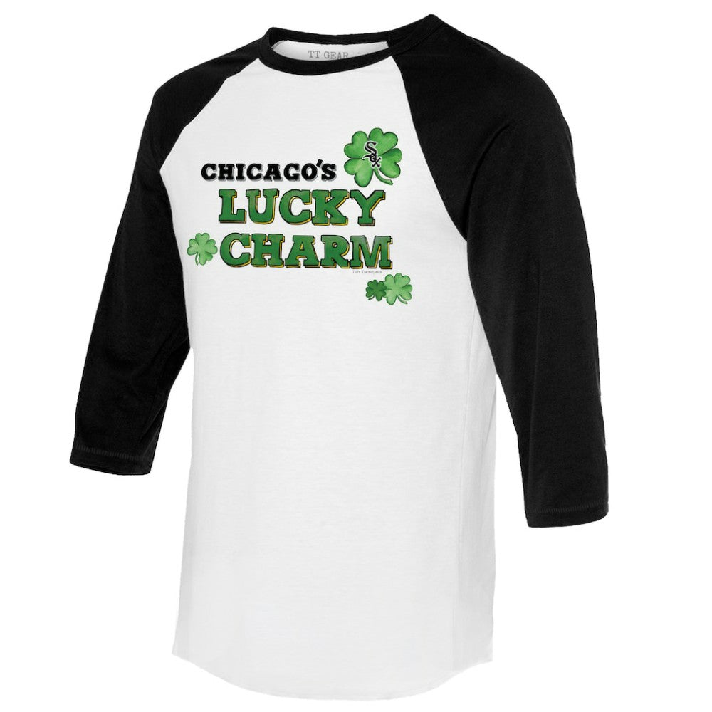 Chicago White Sox Tiny Turnip Women's Lucky Charm 3/4-Sleeve Raglan T-Shirt White/Black