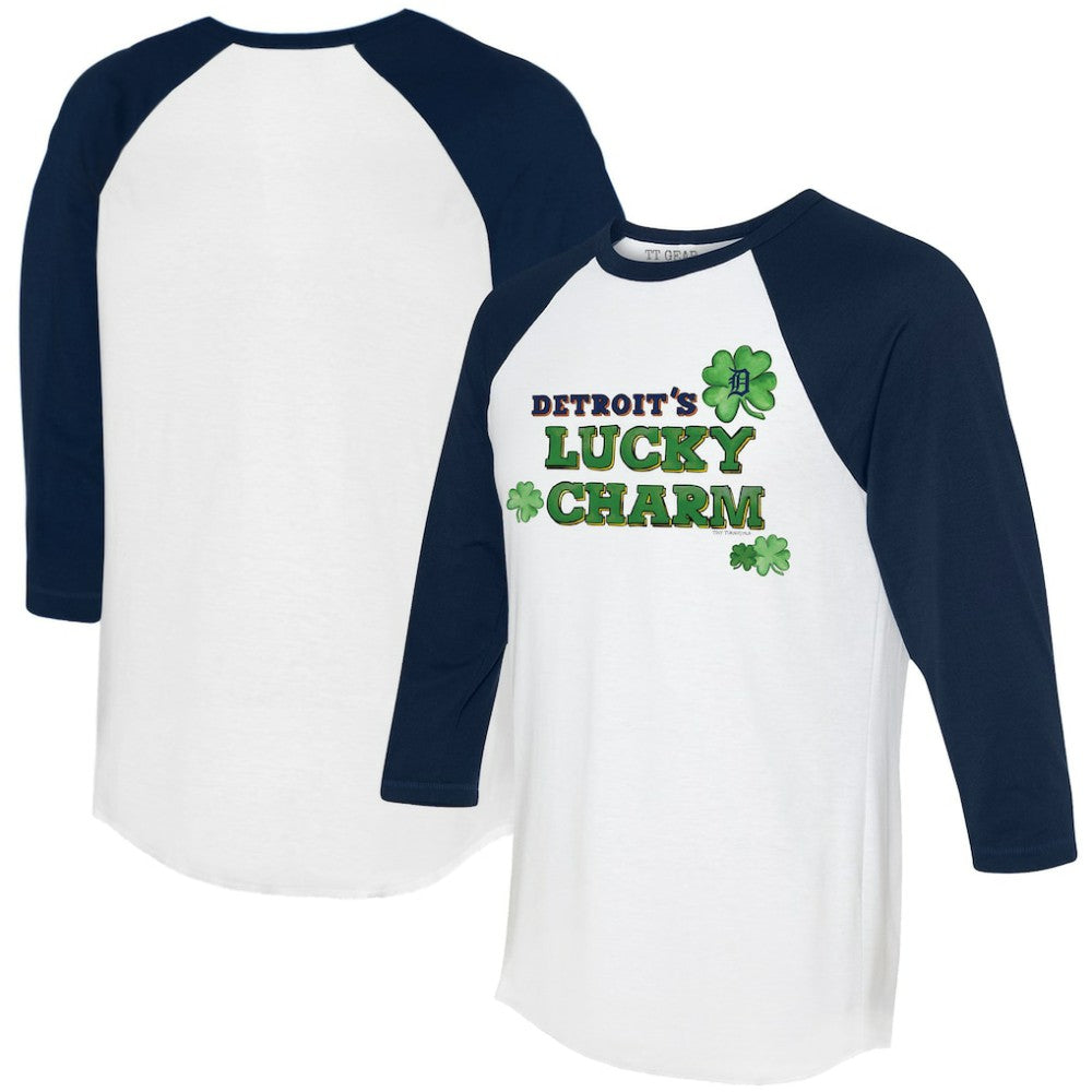 Detroit Tigers Tiny Turnip Women's Lucky Charm 3/4-Sleeve Raglan T-Shirt White/Navy
