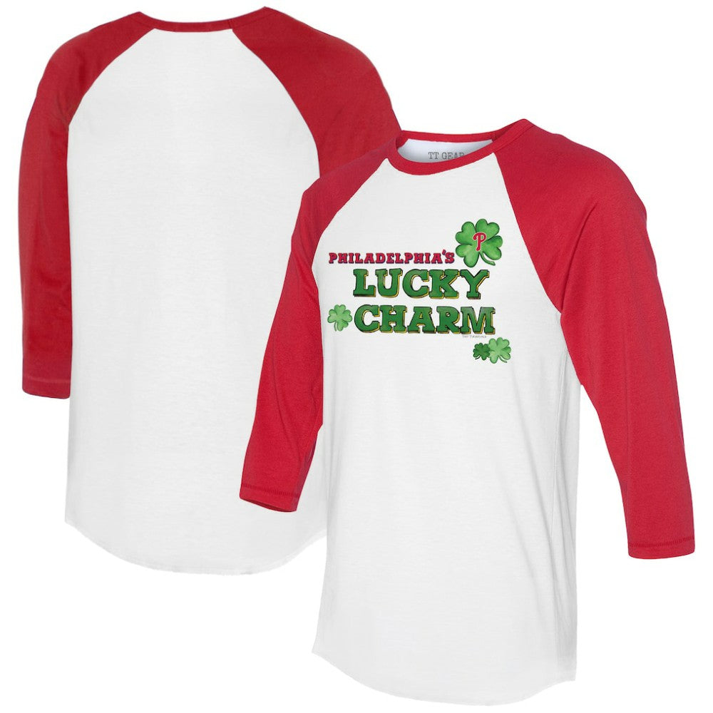 Philadelphia Phillies Tiny Turnip Women's Lucky Charm 3/4-Sleeve Raglan T-Shirt White/Red