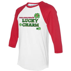 Philadelphia Phillies Tiny Turnip Women's Lucky Charm 3/4-Sleeve Raglan T-Shirt White/Red