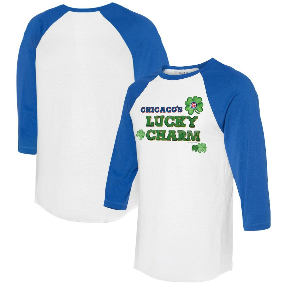 Chicago Cubs Tiny Turnip Women's Lucky Charm 3/4-Sleeve Raglan T-Shirt White/Royal