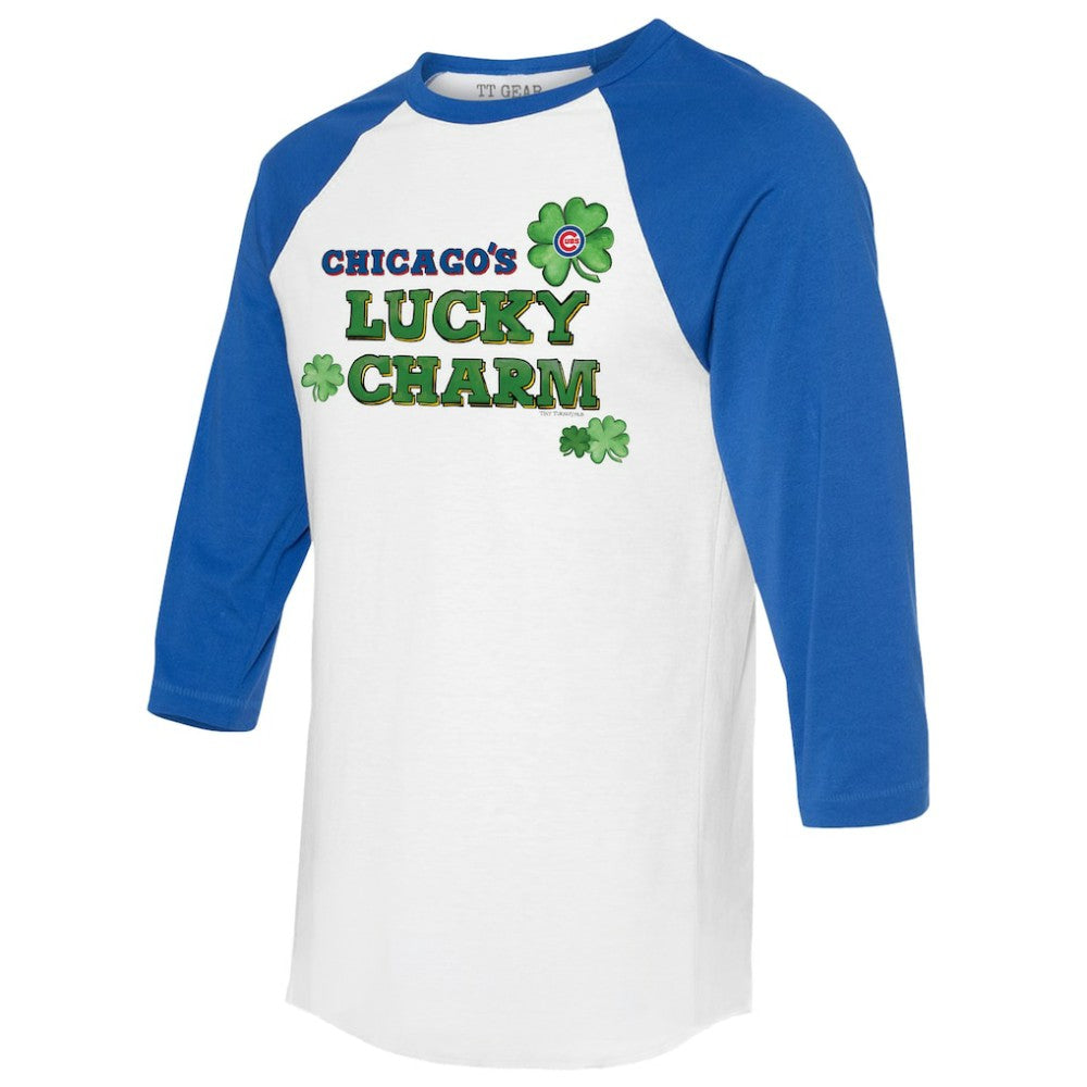 Chicago Cubs Tiny Turnip Women's Lucky Charm 3/4-Sleeve Raglan T-Shirt White/Royal