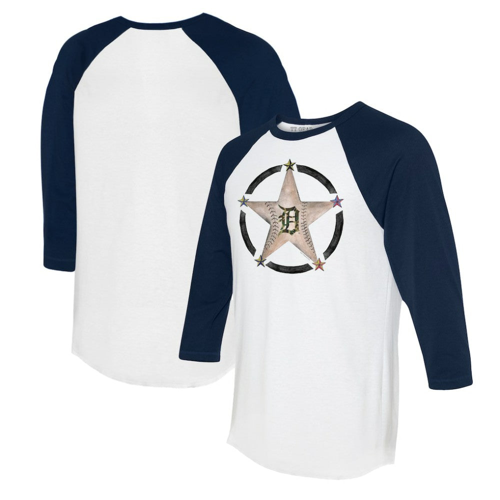 Detroit Tigers Tiny Turnip Women's Military Star 3/4-Sleeve Raglan T-Shirt White/Navy