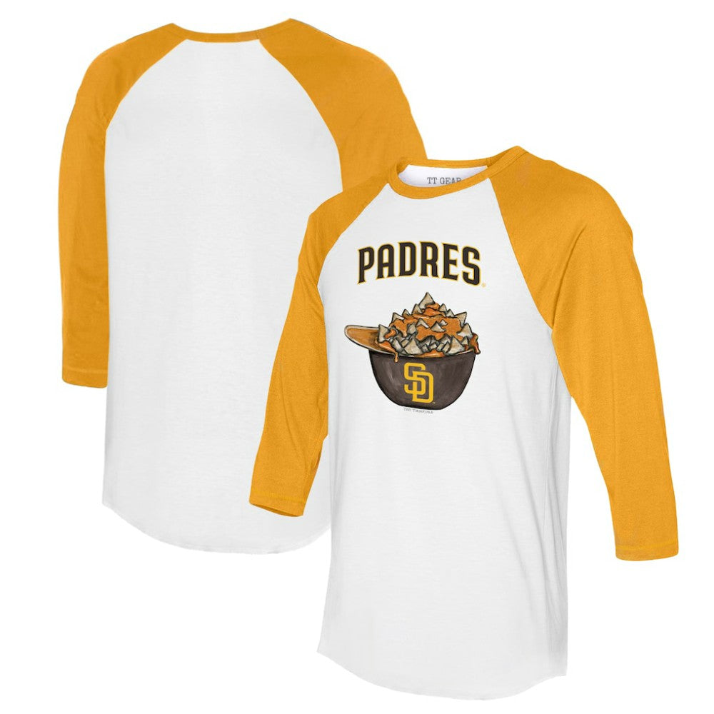 San Diego Padres Tiny Turnip Women's Nacho Helmet 3/4-Sleeve Raglan T-Shirt White/Gold