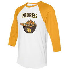 San Diego Padres Tiny Turnip Women's Nacho Helmet 3/4-Sleeve Raglan T-Shirt White/Gold