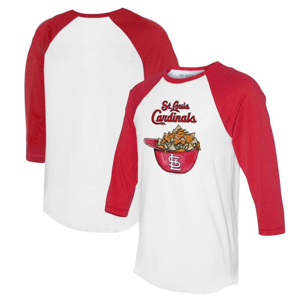 St. Louis Cardinals Tiny Turnip Women's Nacho Helmet 3/4-Sleeve Raglan T-Shirt White/Red