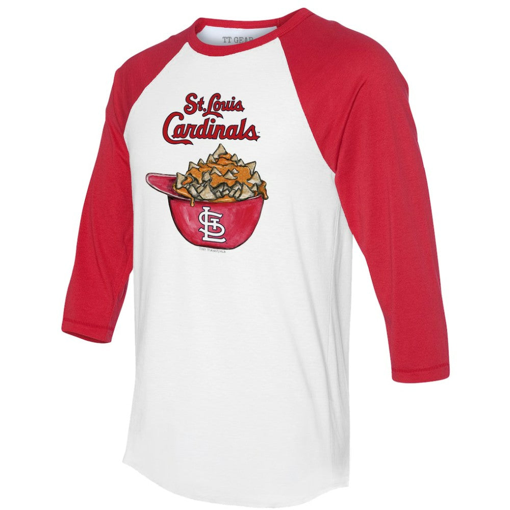 St. Louis Cardinals Tiny Turnip Women's Nacho Helmet 3/4-Sleeve Raglan T-Shirt White/Red