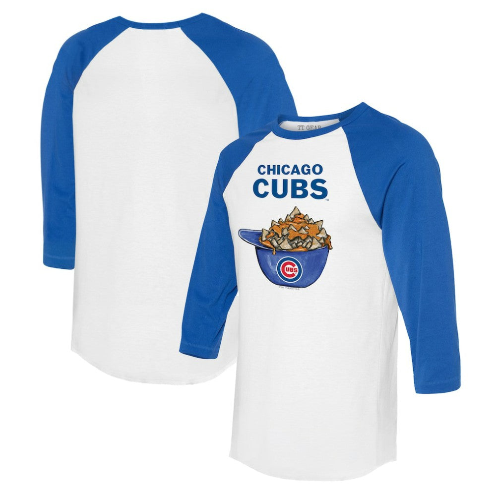 Chicago Cubs Tiny Turnip Women's Nacho Helmet 3/4-Sleeve Raglan T-Shirt White/Royal