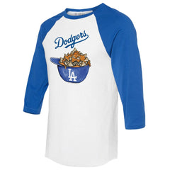 Los Angeles Dodgers Tiny Turnip Women's Nacho Helmet 3/4-Sleeve Raglan T-Shirt White/Royal