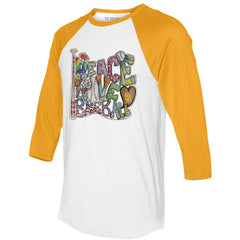 San Diego Padres Tiny Turnip Women's Peace Love Baseball 3/4-Sleeve Raglan T-Shirt White/Gold