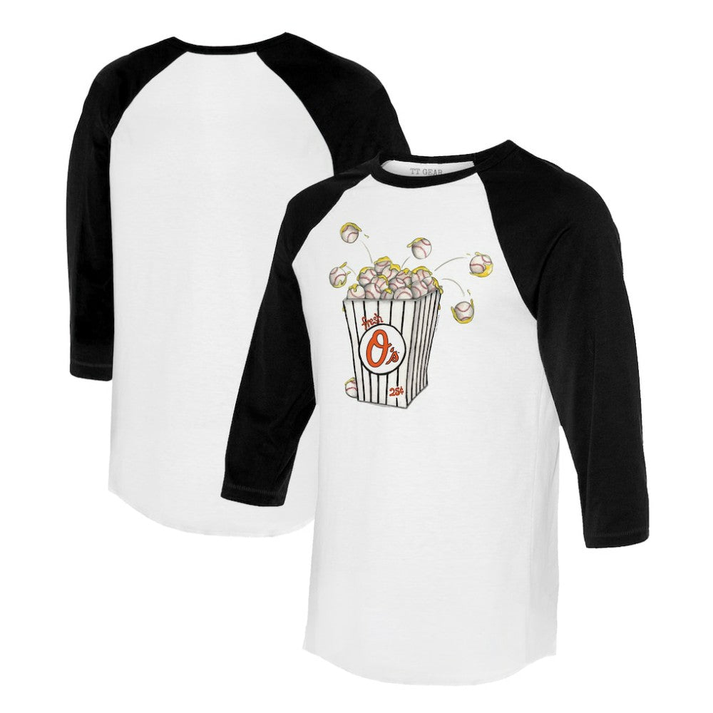 Baltimore Orioles Tiny Turnip Women's Popcorn 3/4-Sleeve Raglan T-Shirt White/Black