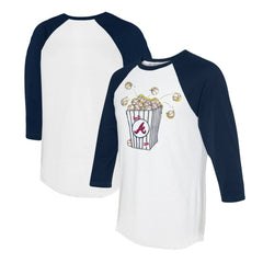 Atlanta Braves Tiny Turnip Women's Popcorn 3/4-Sleeve Raglan T-Shirt White/Navy