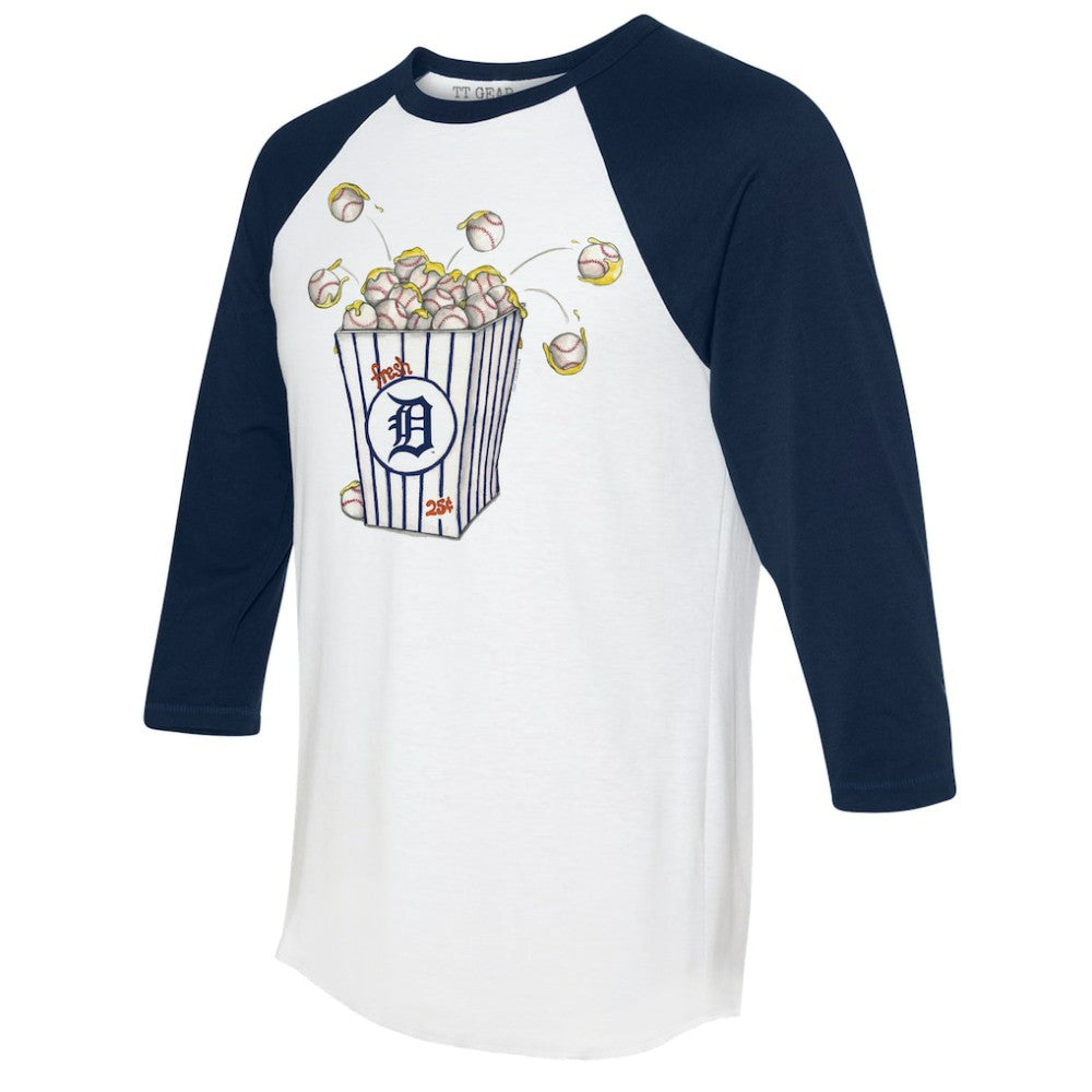 Detroit Tigers Tiny Turnip Women's Popcorn 3/4-Sleeve Raglan T-Shirt White/Navy