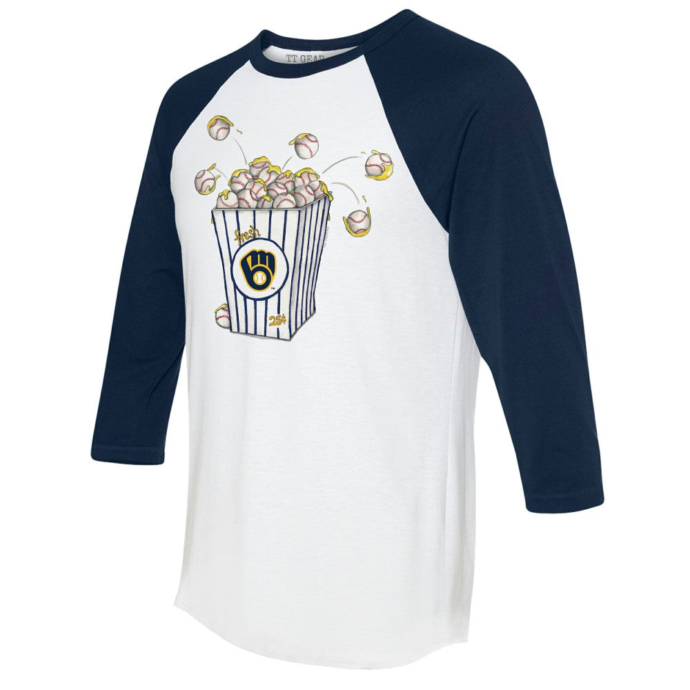Milwaukee Brewers Tiny Turnip Women's Popcorn 3/4-Sleeve Raglan T-Shirt White/Navy
