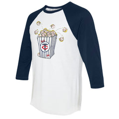 Minnesota Twins Tiny Turnip Women's Popcorn 3/4-Sleeve Raglan T-Shirt White/Navy