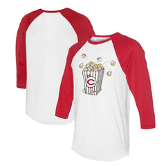 Cincinnati Reds Tiny Turnip Women's Popcorn 3/4-Sleeve Raglan T-Shirt White/Red